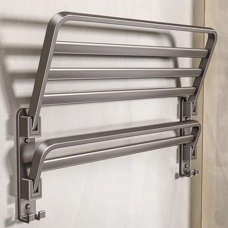 Aiperq – 40 cm klappbarer Wandhandtuchhalter – Rostfreies Aluminium – 2 Stangen und Haken – Ideal für kleine Räume (1/5)