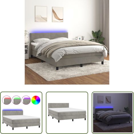 Matelas LED - Sommier à lattes de lit avec matelas LED Gris clair 140x190 cm (1/5)