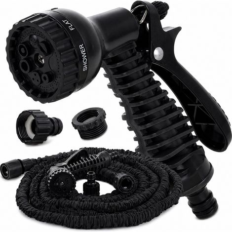 Tuyau d'arrosage flexible – 30 mètres – Extensible – 7 jets – Tuyau d'arrosage magique – Élastique – Léger – Extensible – Arrosage du jardin – Noir – Tuyau d'arrosage (1/3)