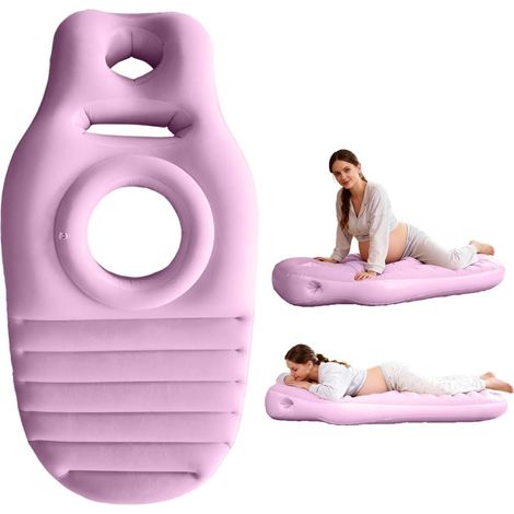 Matelas Gonflable Grossesse - 1 Unité - PVC Floqué - Soutien Ergonomique Ajustable - Yoga et Sommeil - Rose