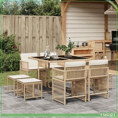 Ensemble à manger de jardin - 3211678 - Beige - Résine tressée (poly rotin) - 1 table, 4 chaises, 4 tabourets (1/5)