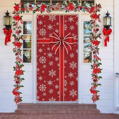 Bannière de Porte de Noël, Décoration Avec Grands Nœuds 3D et Flocon de Neige à Suspendre Pour Fête d'Hiver, Nouvel An, Intérieur et Extérieur (1/5)