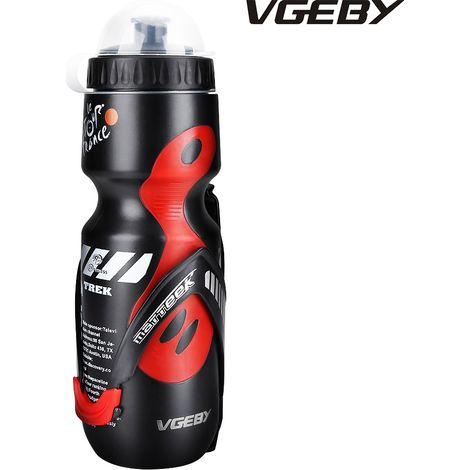650-ml-Trinkflasche mit Flaschenhalter für Mountainbiker (schwarz und rot) (1/5)