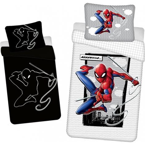 Parure de lit en coton Spider-Man phosphorescente - 140 x 200 cm - Blanc - Livraison gratuite