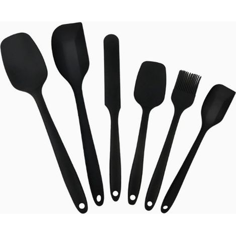 Juego de 6 utensilios de repostería de silicona negra: incluye espátulas，cuchillo de paleta y brocha de repostería (1/5)