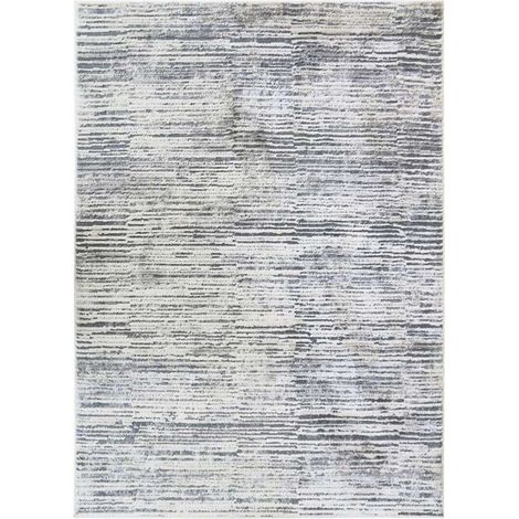 Tapis salon extra-doux 160x230cm – Motif lignes gris crème – 100% polyester – Épaisseur 10mm – Entretien facile – Thedecofactory