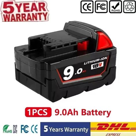 18V 9,0Ah Ersatzakku mit Ladegerät kompatibel mit Milwaukee M18 (1/5)