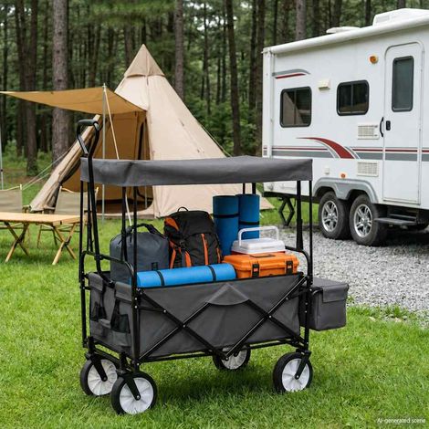 vidaXL Carrito de mano plegable con capota acero gris (1/5)