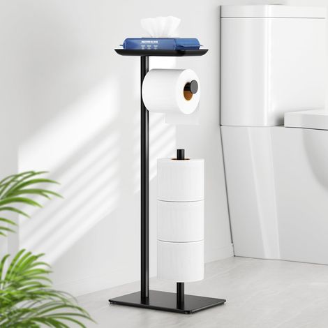 Porte-Rouleau de Papier Toilette sur Pied avec étagère de Rangement supérieure, Support de Papier Toilette, Distributeur de Papier Toilette au Sol, rangements 4 Rouleaux de réserve (1/5)
