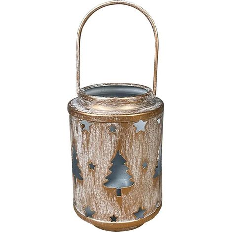 Lanterne À Bougie - Fer - Pour Intérieur Et Extérieur - Motif Évidé Arbre Cerf Flocon De Neige - 7,7 X 11,5 Cm - 1 Pièce (1/5)