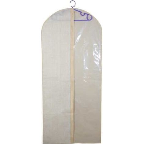 6 Custodie porta abiti in TNT Beige Mis. 137x60 cm - Copriabiti antipolvere con lato Trasparente e Cerniera (1/4)