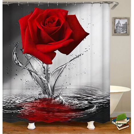 1 pièce Rideau de douche, rose rouge à reflet 3D, polyester imperméable, 180 x 200 cm, pour salle de bains