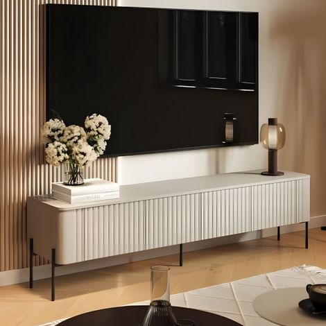 Meuble TV cachemire mat design 190 cm façades en relief Hector (1/3)