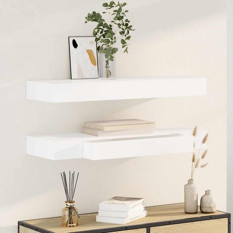 Étagères murales avec tiroirs 2 pcs-Étagère flottante-Étagère de rangement suspendue Blanc 80 cm 326995 (1/5)