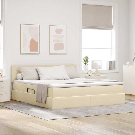 vidaXL Aufbewahrungsbett mit Matratze Creme 180 x 200 cm Kunstleder (1/5)