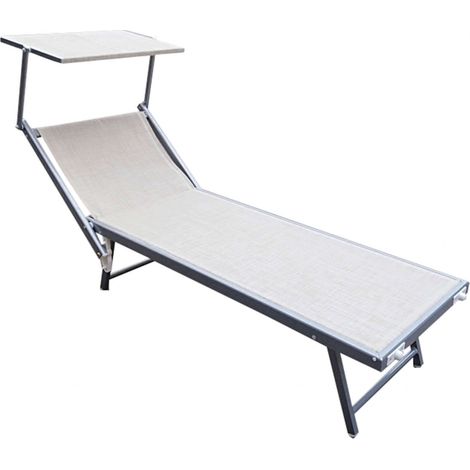 Lettino sdraio da giardino in alluminio con tettuccio e schienale regolabile - Beige (1/5)