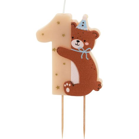 Vela de cumpleaños número 1 con osito de peluche para niño de un año, 7 cm (1/4)