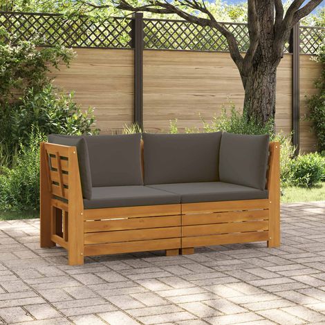vidaXL  Outdoor Sofa Set  with Cushion 2 Piece Brown Solid Acacia Wood