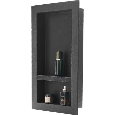 Niche Encastrable Salle de Bain, 10,16x40,64x71,12 cm, Niche Douche Encastrable Murale Étagères Organisateur de Rangement Moderne, pour Stockage de Savon, Shampoing, Douche, Salle de Bains, Noir (1/5)