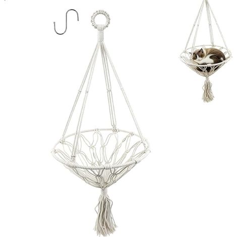 Hamac Chat,Hamac pour Chat Macramé Franges pour Chatons Lit Suspendu Chat Jardin Terrasse Salon Chambre à Coucher,30 CM (1/5)