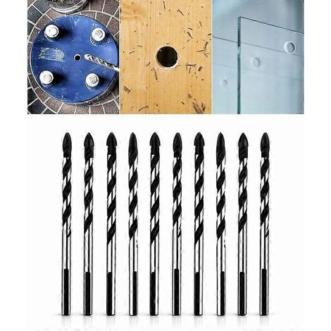 Coffret de 10 forets hélicoïdaux multifonctionnels en carbure de tungstène, 6 mm, pour carrelage, béton, brique, verre, plastique et bois. (1/5)