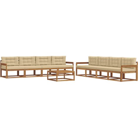 Conjunto de sofás de exterior con cojín 9 pcs Natural y Beige vidaXL (1/5)