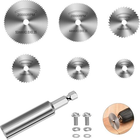 7 Pièces Disques de Coupe pour Perceuse, Lames de Scie Circulaire HSS de 60mm avec Tige Hexagonale 1/4", Outils Polyvalents pour Découpe de Bois, Plastique et Métal Souple (1/5)