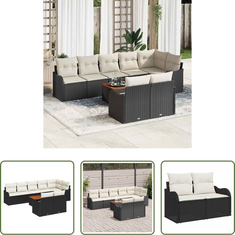 Mobilier extérieur - Ensemble de canapé de jardin 9 pcs Noir et Crème polyrotin (1/5)