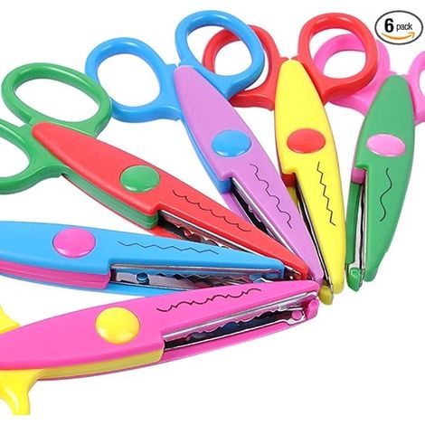 Lot de 6 ciseaux cranteurs pour enfants - Ciseaux de loisirs créatifs - Ciseaux de sécurité - Ciseaux à patrons - Fournitures scolaires - Adaptés pour le scrapbooking, les albums photo, le papier, les (1/5)