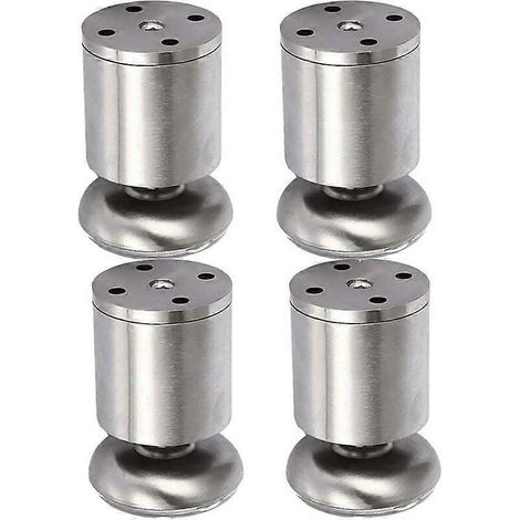 Lot de 4 pieds de meubles réglables en métal, en acier inoxydable, ronds, pour meubles, canapés, tables, cuisines (100 mm, blanc) (1/5)