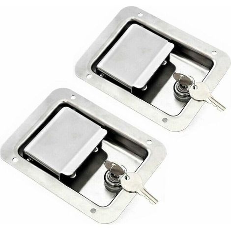 Paquete de 2 pestillos de resorte de acero inoxidable para paletas con cerradura y llave - Manija empotrada individual para puerta de remolque de RV (1/5)