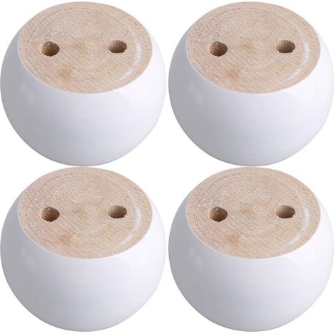 Set of 4 round furniture legs in white eucalyptus, 8 x 8 x 5 cm. Capable of supporting a weight of approximately 100 kg. (1/5)