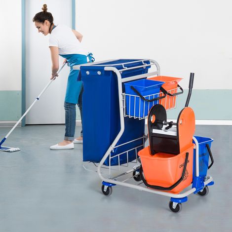 Carrello pulizia 4 secchi con strizzatore, sacco rifiuti, 93 x 80 x 97 cm, blu HAVRYA (1/3)