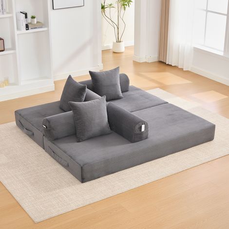 DESMIU Canapé modulaire Canapé d'angle réversible avec poche latérale et 3 coussins en velours côtelé Gris foncé (1/5)