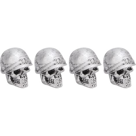 4 Totenkopf-Reifenventilkappen, oxidationsbeständig, universell für Autos, Lkw, Fahrräder und Motorräder, silberfarben, 4er-Set (1/5)