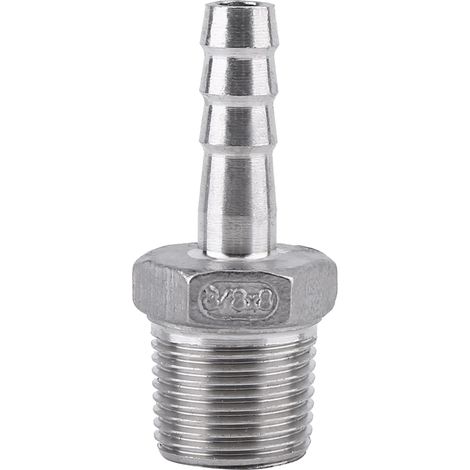 304 Stainless Steel Male Thread Pipe Fitting Barb Hose Tail Connector (3/8"x8mm)