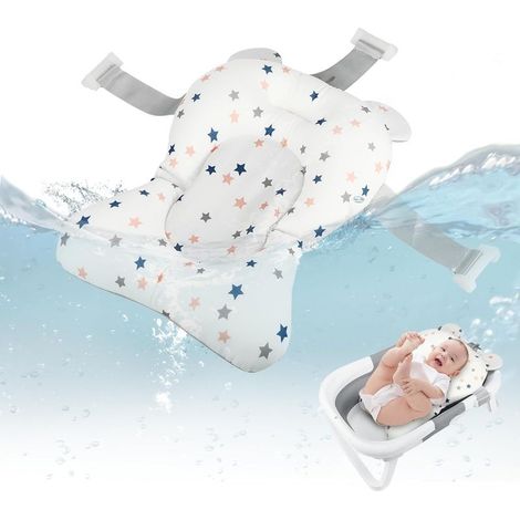 Coussin de siège de bain pour bébé, pliable et réglable, compatible avec la douche (étoiles blanches) (1/5)