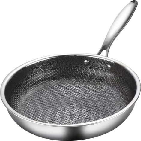 Poêle en acier inoxydable - revêtement antiadhésif - compatible induction et gaz, structure alvéolée pour une meilleure résistance aux rayures - 24 cm (1/4)