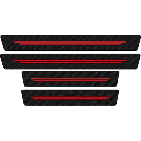(Rouge) Lot de 4 protections universelles de seuil de porte en cuir et fibre de carbone – Protections de bord de porte imperméables et résistantes aux rayures – Autocollants pour voiture (1/4)