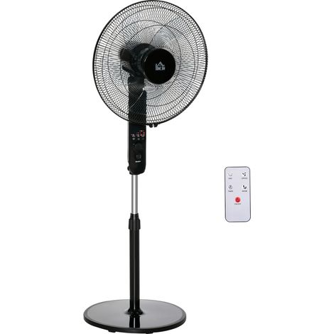 HOMCOM Standventilator mit Fernbedienung, Höhenverstellbarer Ventilator, 70° Oszillierender Lüfter, 3 Geschwindigkeitsstufen, Verstellbarer Neigungswinkel, 7,5h Timer, Ø44,5 x 110-124 cm, Schwarz