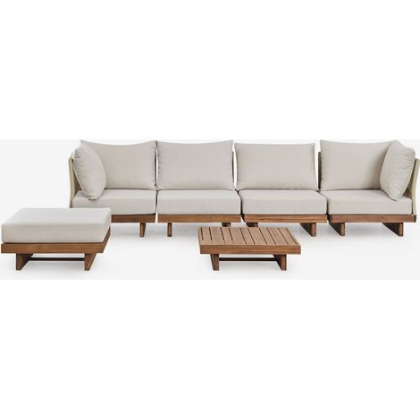 SKLUM Wohnzimmerset mit 4-teiligem Modulsofa mit 2 Ecksesseln, Couchtisch und Ottomane aus Dailin-Akazienholz Akazie Braun (1/5)