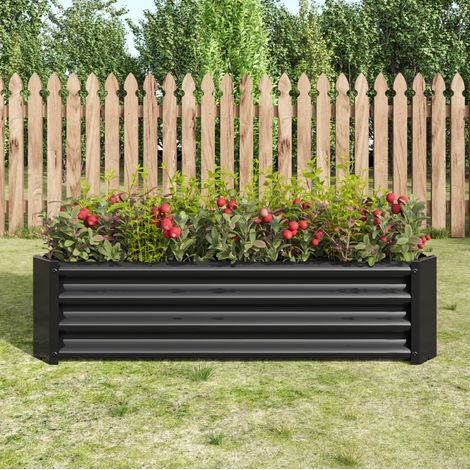 Hochbeet 120x61x30 cm Schwarz aus Metall mit offener Basis und verzinkter Oberfläche (1/5)