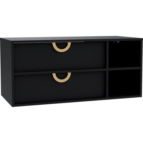Armario de baño colgante para lavabo Sodalis, Negro, Montada en la pared, Número de puertas: 0, 45x100x47cm, Aglomerado laminado, Número de cajones: 2 (1/5)