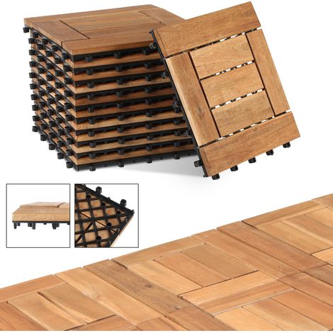 Wolketon 11pcs 30x30cm Terrassenfliesen Holz,Bodenfliesen Akazienholz,Holzfliesen Bodenbelag,Klickfliesen Braun