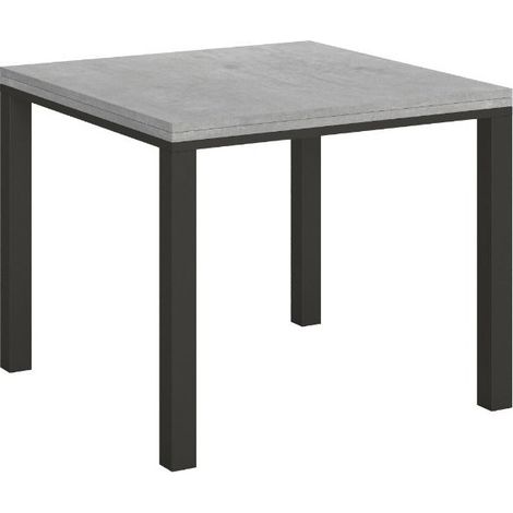 Petite table carrée 90-90cm extensible 90 à 180cm gris béton et cadre métal anthracite Diva (1/5)