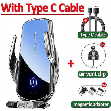 Kabelloses 120-W-Autoladegerät, automatische magnetische Handyhalterung, kompatibel mit iPhone 14, 13 und 11, Samsung und Xiaomi, Schnellladefunktion – Kabel im Lieferumfang enthalten (Silber)
