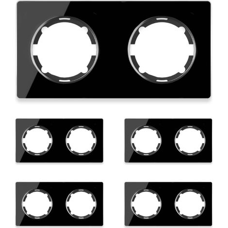 Plaque de finition Garda, en verre, horizontal, 2 postes (lot de 5) - noir