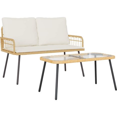 Garten Essgruppe mit Kissen 2 pcs Natur Poly-Rattan