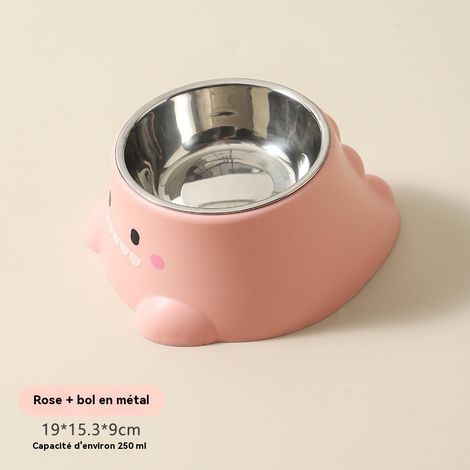 Gamelle pour petit chien-Gamelle pour animaux en acier inoxydable - motif dinosaure - anti-basculement - ( rose)