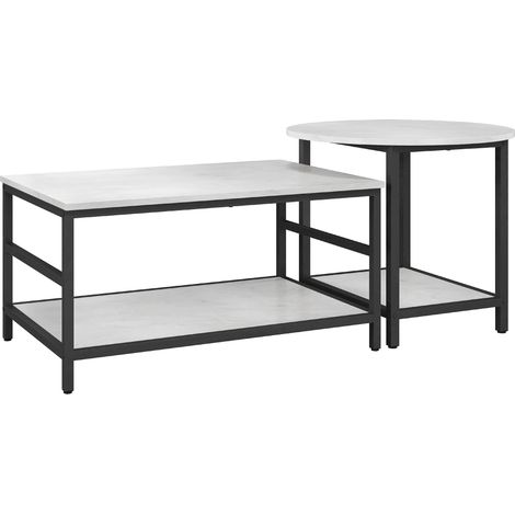 GagaSet de 2 tables basses effet marbre pieds reglables acier noir blanc (1/5)